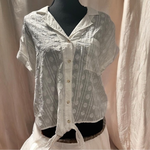 Pilcro Anthropologie White The Cami Surf Blouse Woven 100%Cotton Sheer Large - Picture 4 of 17